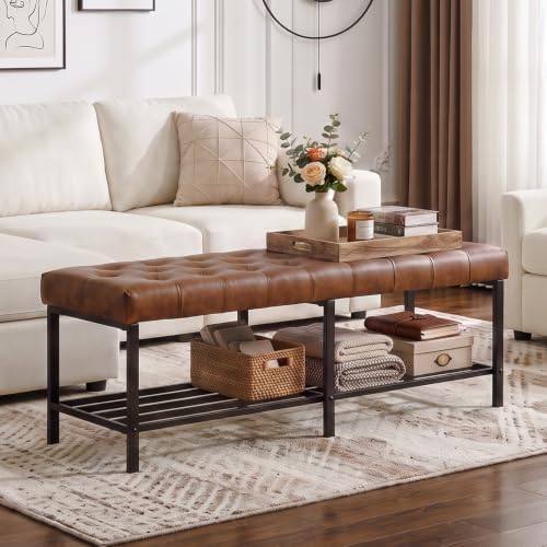 softhion 55.5" end of bed bench, faux leather, front angle view