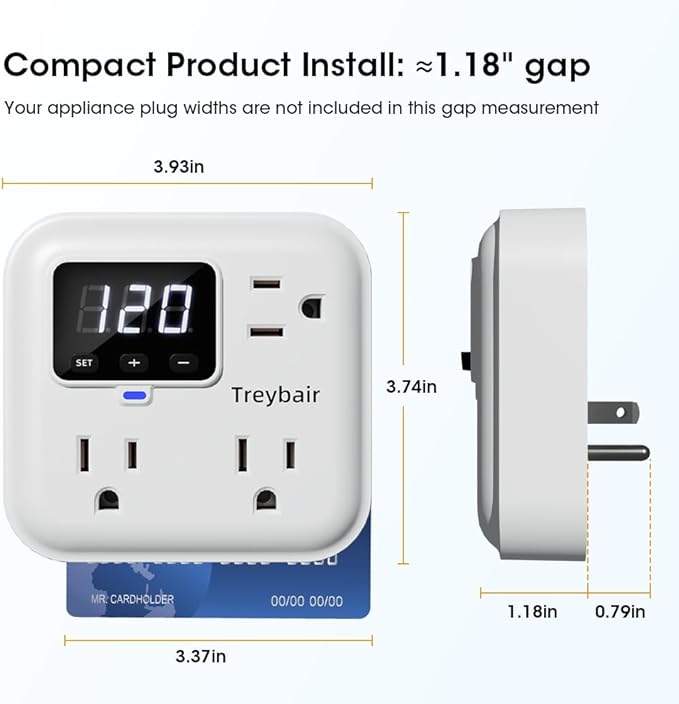 Surge Protector 3-Outlet Power Strip w/Advanced Voltage Protection, 80V-140V - Image 5