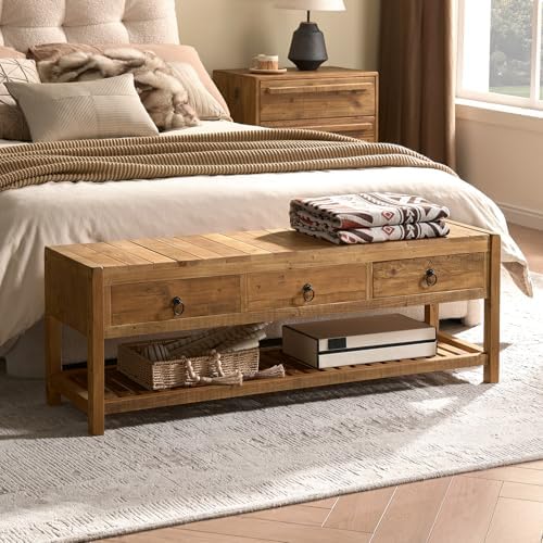 wnutrees 45.2" reclaimed solid wood entryway bench with, close-up detail