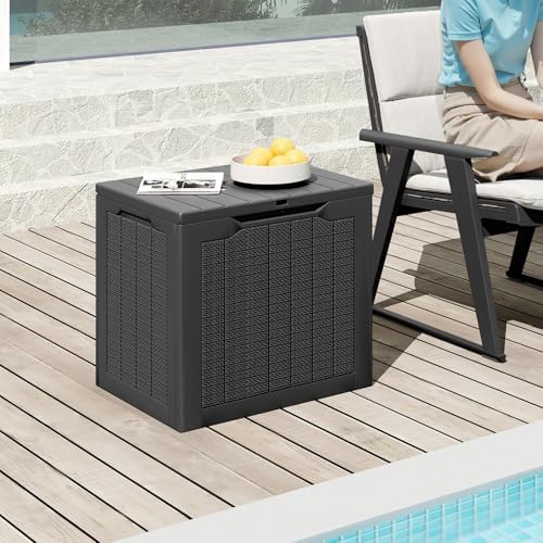 giantex 25 gallon outdoor storage box, patio deck, side view