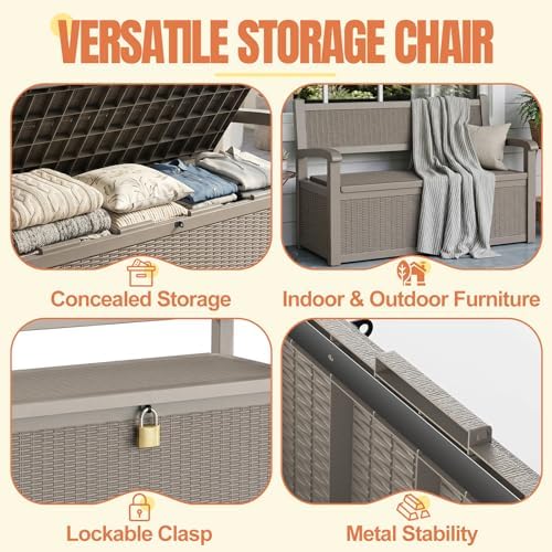 storage bench outdoor deck box, 140 gallon lockable, close-up detail