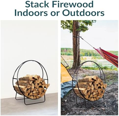 sunnydaze outdoor firewood rack, heavy-duty steel, 24” diameter, close-up detail