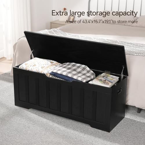 vankiley 47.2" storage chest extra large, storage bench(black), side view
