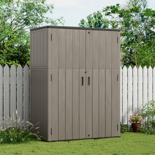 kinying outdoor storage cabinet waterproof, 57 cu.ft resin, side view