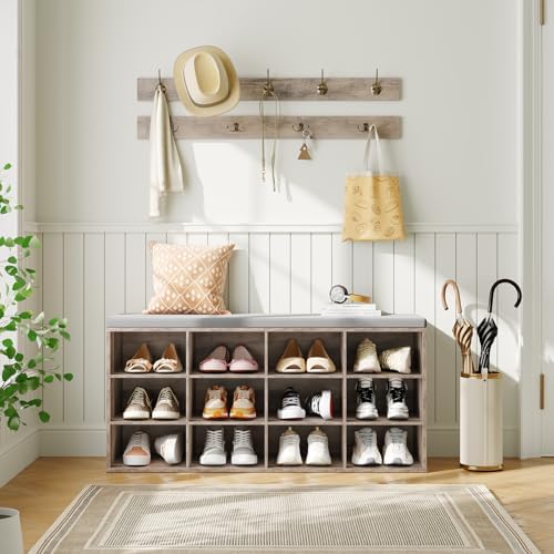 hoobro shoe storage bench with cushion, 39.4" l shown in use