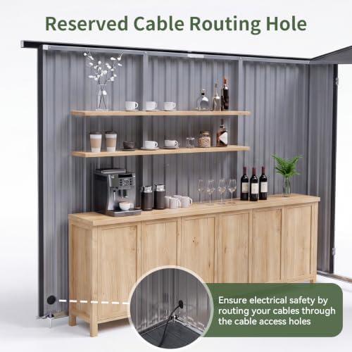 aoxun 8x7 ft outdoor bar shed with canopy showing dimensions