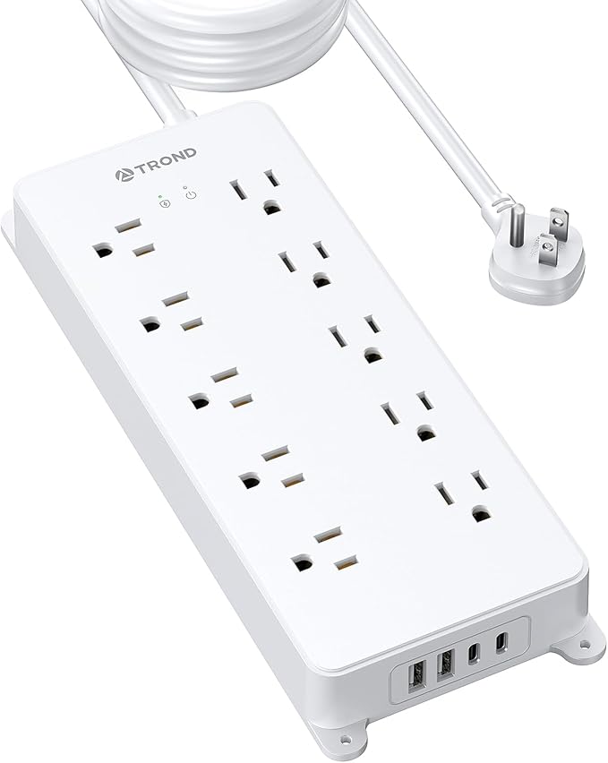TROND Surge Protector Power Strip, Flat Plug 15ft Long Extension Cord, 10 by TRONDOfficial