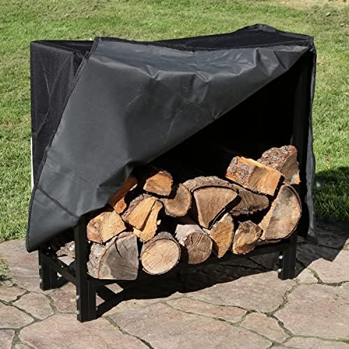 sunnydaze outdoor firewood holder with cover, 500 lb on a desk or shelf