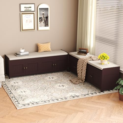 homefort 54.4" shoe bench with lift top storage shown in use