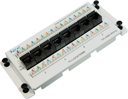 ICC CAT6 Ethernet Data Module, 8 Ports, UL Listed & PoE++ Rated, by ICC