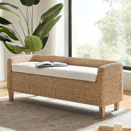 hulala home 57" rattan storage bench, boho wicker, main product view