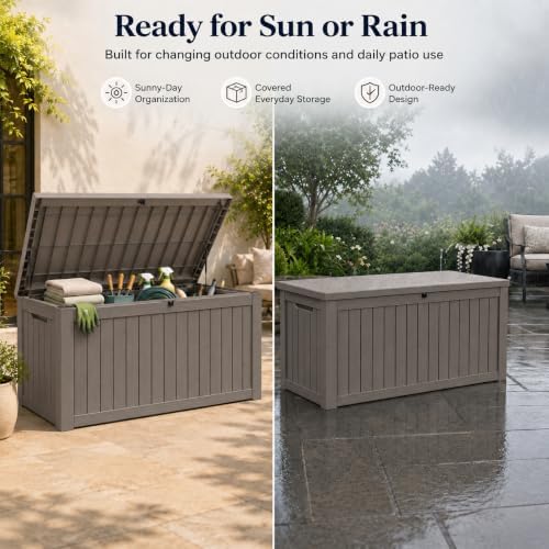 outdoor storage box resin deck box waterproof gray showing dimensions