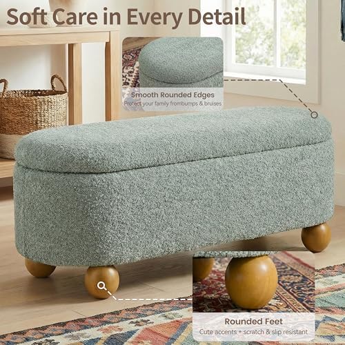 vknow 44.8" storage ottoman bench end of bed, side view