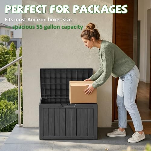 drato 55 gallon outdoor storage box waterproof, lockable showing dimensions