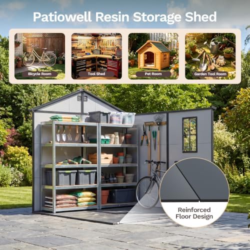 patiowell 8x8 ft plastic outdoor storage shed with, package contents
