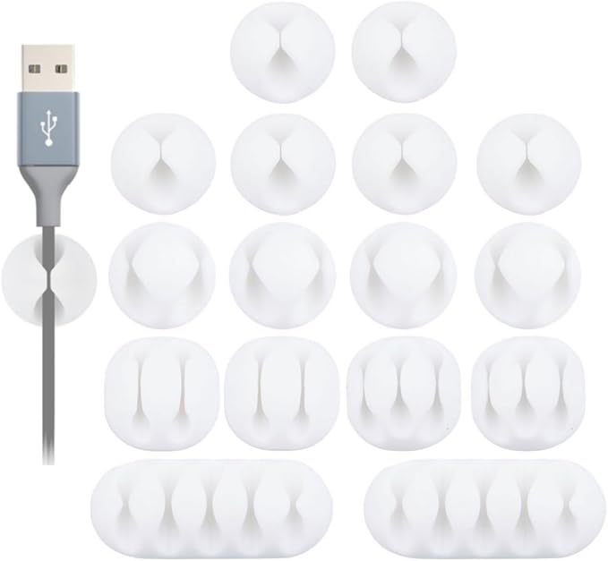 OHill Desk Cable Management Cord Organizer, 16 Pack White Self Adhesive Cord by OHill