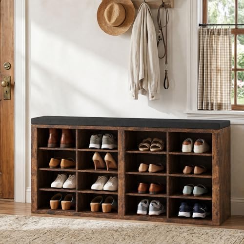 shoe rack bench, shoe storage bench with cushion, close-up detail