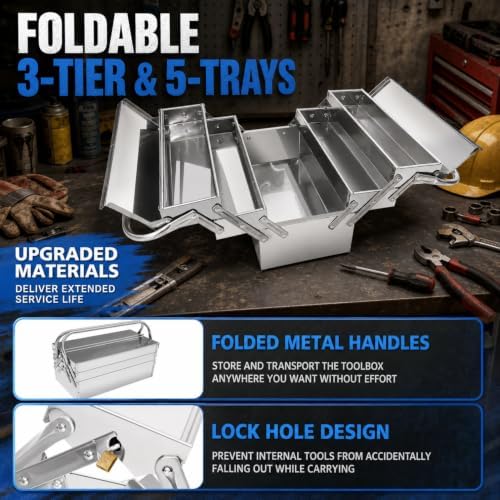 3 tier stainless steel tool box portable folding shown in use