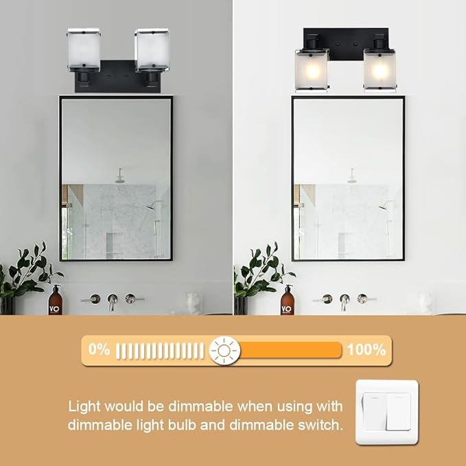 WINSHEN Black Wall Sconce Lighting, 2-Light Bathroom Vanity Light Fixture Wall - Image 5