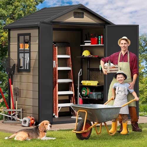 dwvo 6x4 ft resin outdoor storage shed with shown in use