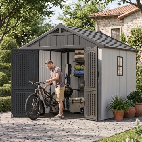 greesum 8x8 ft resin outdoor storage shed with, close-up detail