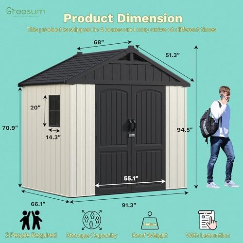 greesum 8x6ft plastic outdoor storage shed with floor shown in use