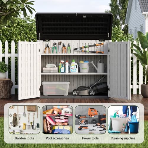 31 cu.ft resin outdoor storage cabinet with 2, side view