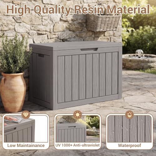 drato 60 gallon outdoor storage box waterproof, lockable shown in use