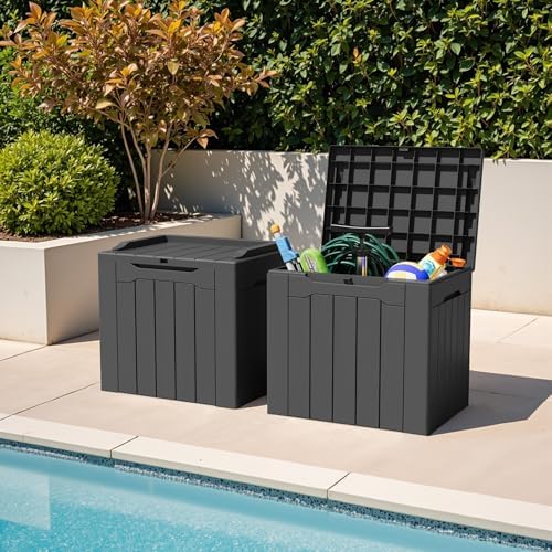 greesum 31 gallon deck box for outside, all shown in use