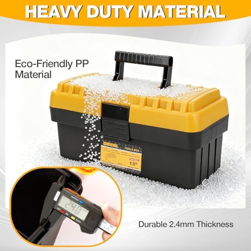 heavy duty plastic tool box set, stackable portable shown in use