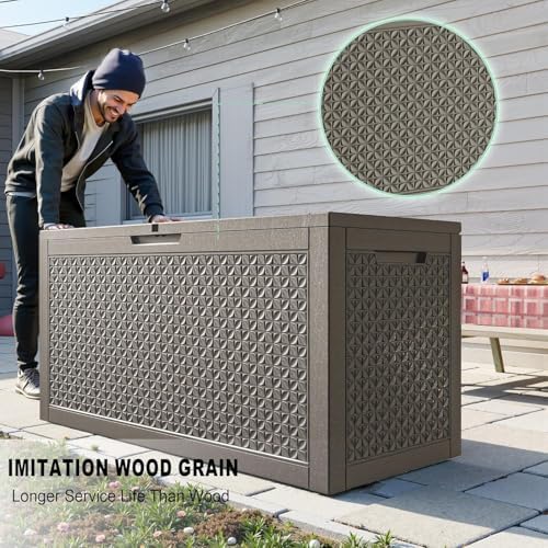easyup 121 gallon outdoor storage box waterproof, uv, front angle view