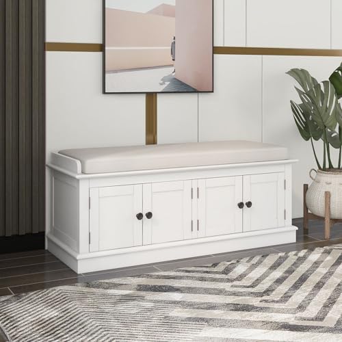 gdfstudio rustic storage bench with 4 doors and, close-up detail