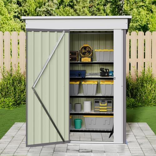 jummico metal outdoor storage shed 5 x 3, front angle view
