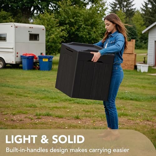 devoko 30 gallon resin deck box waterproof outdoor, side view