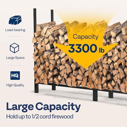 vivohome upgraded heavy duty 8 ft firewood rack shown in use
