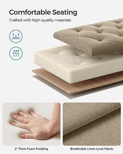 songmics storage ottoman bench, foot rest with legs showing dimensions