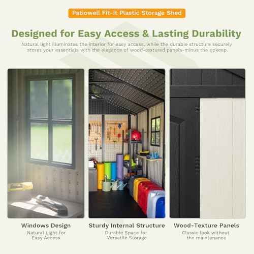 patiowell 8x10 ft resin outdoor storage shed with, side view
