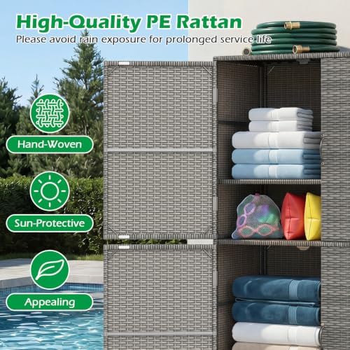 tangkula rattan outdoor storage cabinet, patiojoy outdoor cabinet, side view