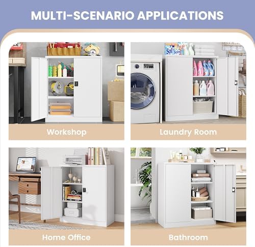 metal storage cabinet，garage storage cabinet with 2 lockable showing dimensions