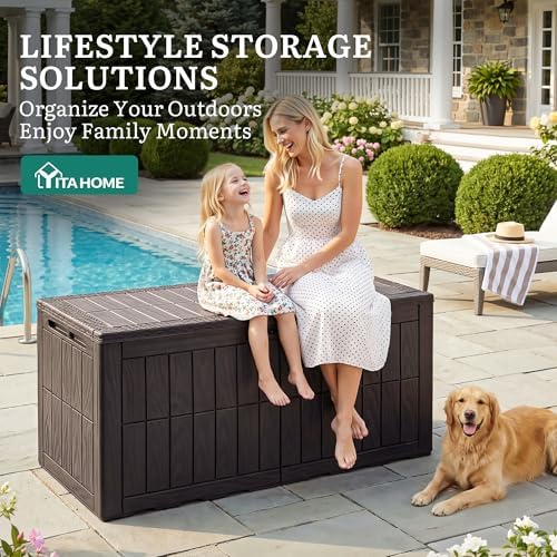 yitahome 110 gallon outdoor deck box on a desk or shelf