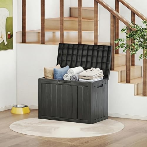 patiozen 60 gallon outdoor storage box, waterproof patio, side view