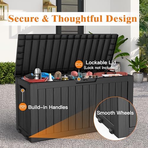 outdoor deck storage box, 75 gallon deck box,lockable, close-up detail