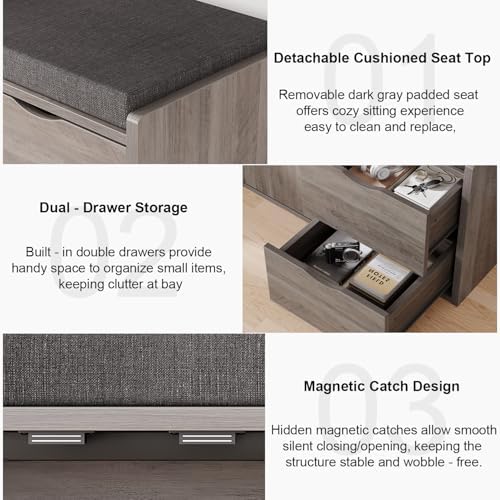 lvb 2-tier storage bench with padded cushion, entryway, side view