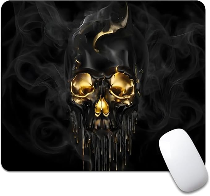 Gold Black Skull Square Mouse pad, Waterproof, Anti Slip Rubber Base, Computer by Goodsprout