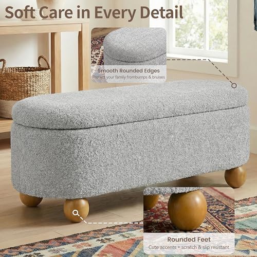 vknow 44.8" storage ottoman bench end of bed, side view