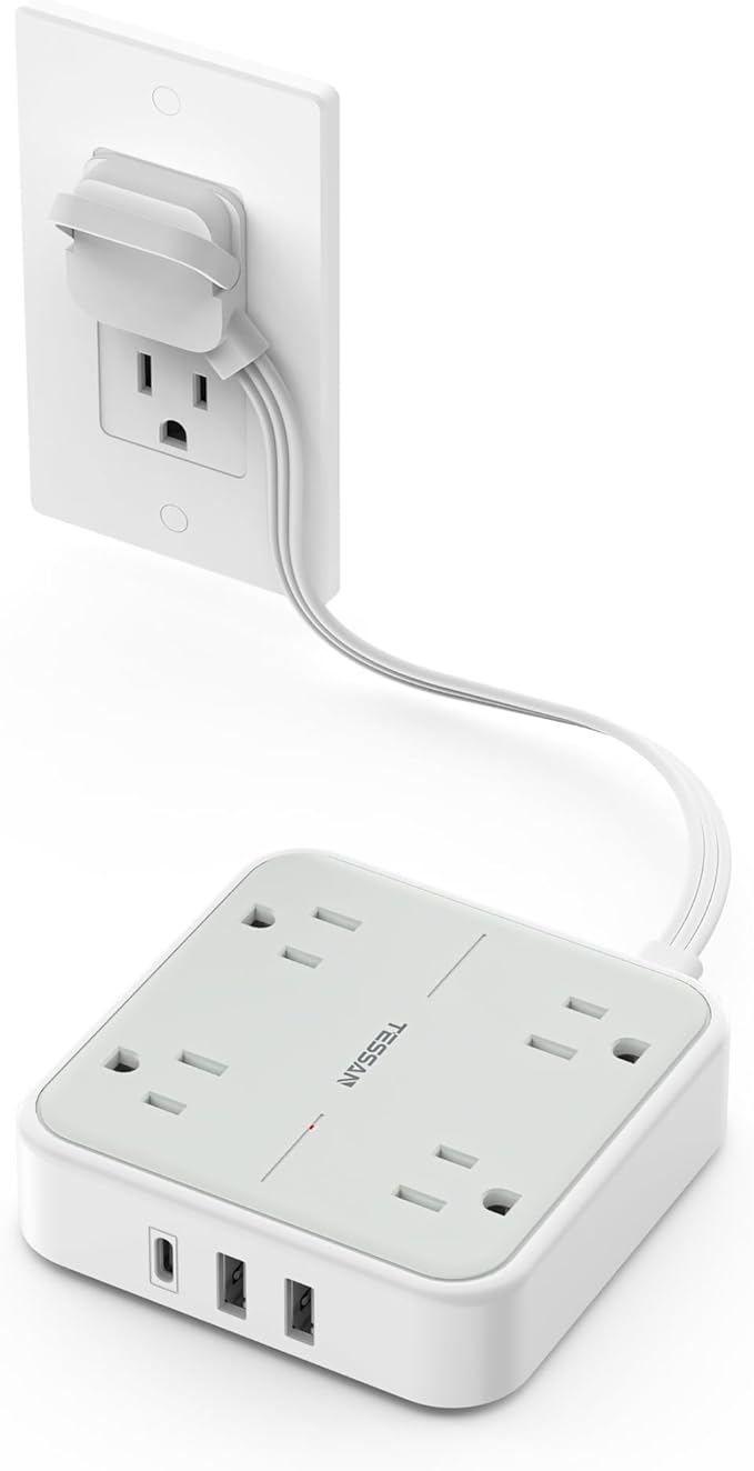 TESSAN Short Extension Cord, 1 Ft Ring Pull Surge Protector Power Strip by TESSAN