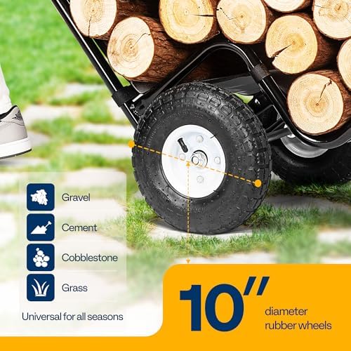 vivohome firewood log cart carrier with rubber wheels, close-up detail