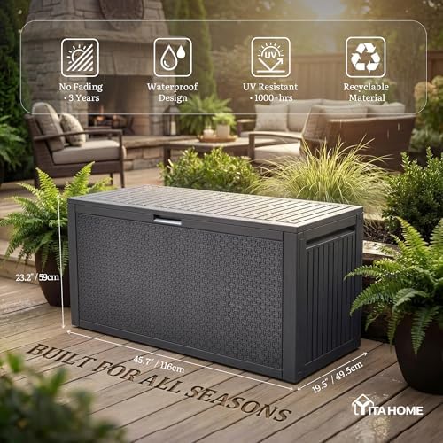 yitahome 95 gallon outdoor storage deck box, side view