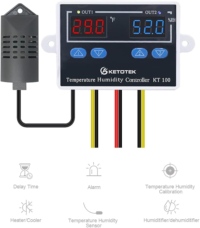 KETOTEK Temperature Humidity Controller Digital Thermostat Module 120V - Image 2