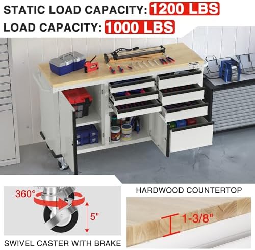 workpro 62" x 20" rolling tool chest, 7-drawer, side view